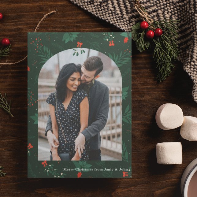 Romantisches Weihnachtsgeschoss Foto Green Mistlet Postkarte (Von Creator hochgeladen)