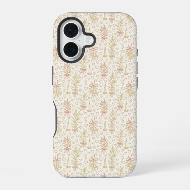 Romantisches Weihnachtsmuster iPhone 16 Hülle (Rückseite)