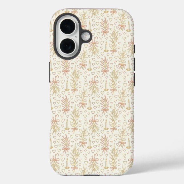Romantisches Weihnachtsmuster iPhone 16 Hülle (Rückseite)