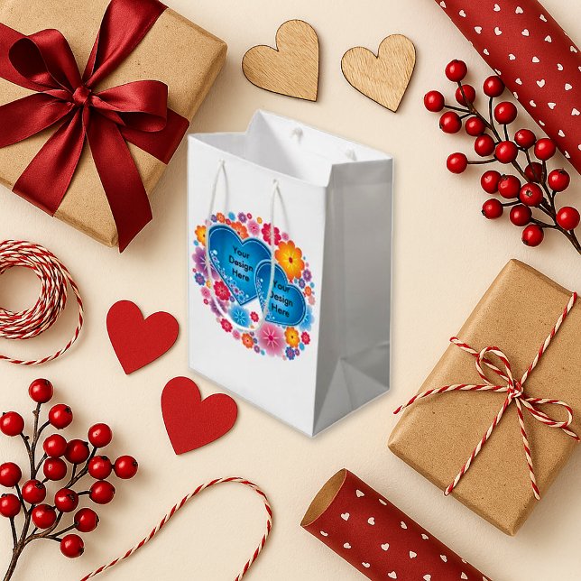 Romantisches weißes blühendes Herz Mittlere Geschenktüte (Von Creator hochgeladen)