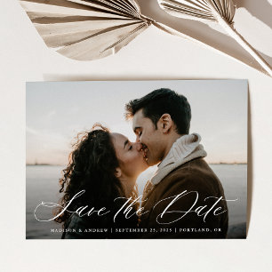 Romantisches Weißkalligraphie-Foto Save The Date