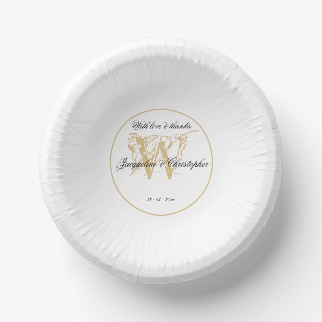 Romantisches White & Gold Wedding Chic Monogram Co Pappteller (Vorderseite)