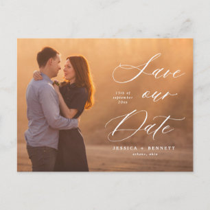 Romantisches White Script-Foto Save the Date Postkarte