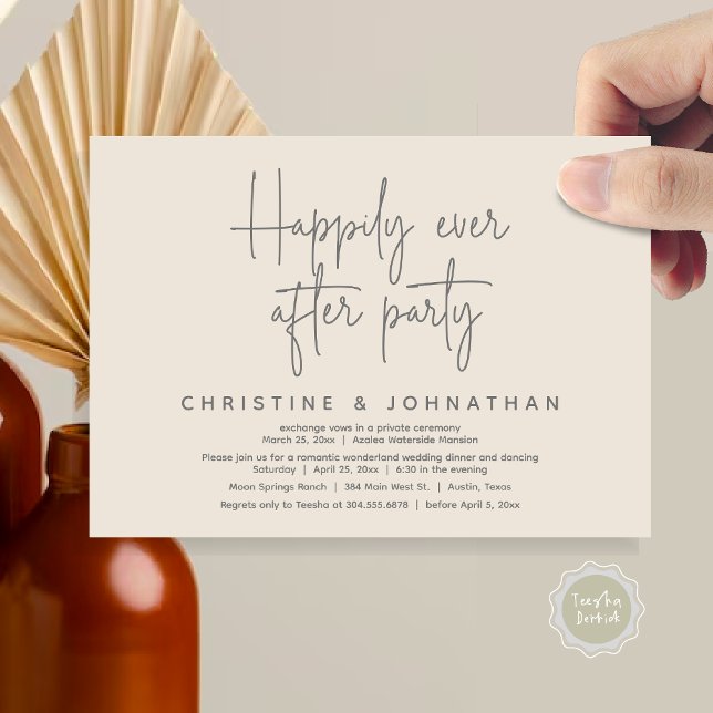 Romantisches Wunderland glücklich je nach Party Einladung (Romantic Wonderland Happily Ever After Party Invitation Card, PDF, Modern Minimalist, Cream Grey)