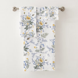 Romantisches zartes Wildblume Muster Gelb blau 2 Badhandtuch Set