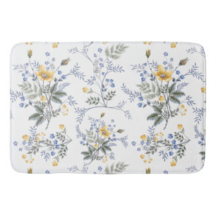 romantisches zartes Wildblumenmuster Gelb Blau 2 Badematte