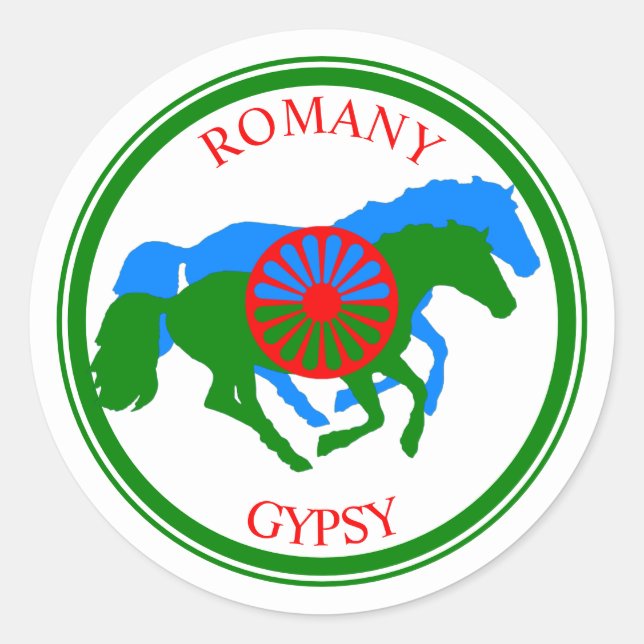 Romany Sinti und Roma flagge und Pferde Runder Aufkleber (Vorderseite)