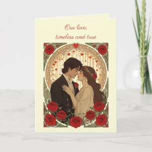 Romanze und rote Rosen Art Nouveau Illustration Karte