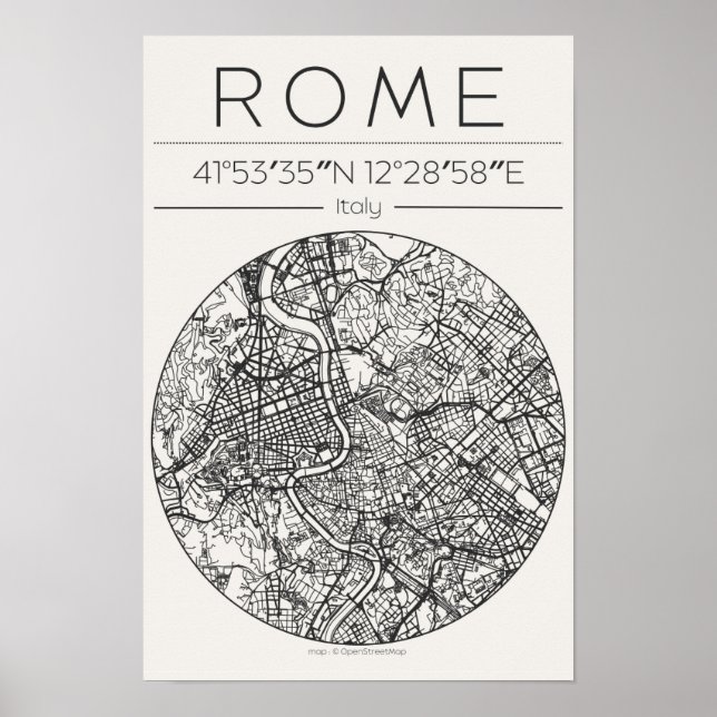 Rome City Map Poster circular Minimal Wall Art (Devant)