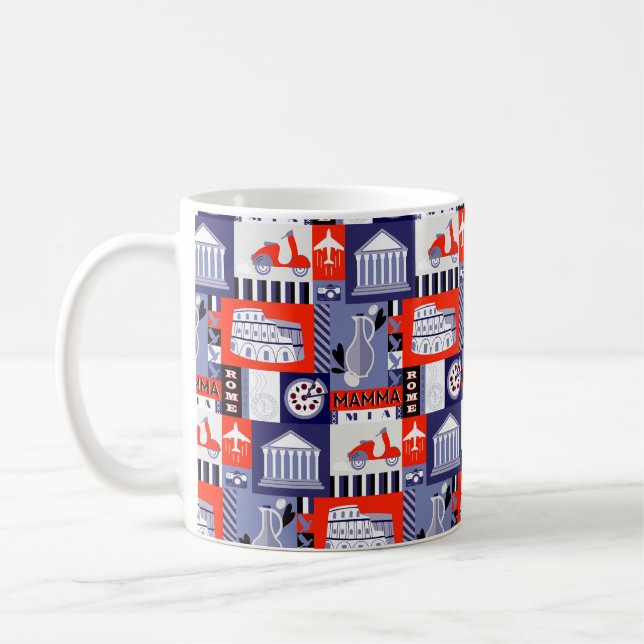 Rome city seamless decorative pattern design. Trav Kaffeetasse (Links)