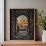 Rome Colosseum Shadows Archway Art Leinwanddruck<br><div class="desc">Imagine standing in the cool, echoing silence of a stone corridor, the scent of ancient dust in the air, while the golden Italian sun blazes just beyond the reach of the shadows. This piece invites you to step inside the Colosseum’s hidden corners, looking out through a weathered archway at the...</div>