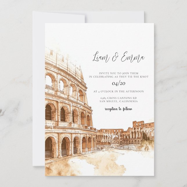 Rome Italy Watercolor Wedding Einladung (Vorderseite)