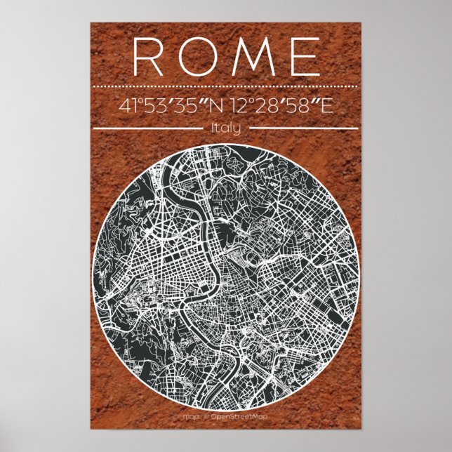 Rome Terracotta City Map Poster Earth Tone Minimal (Devant)