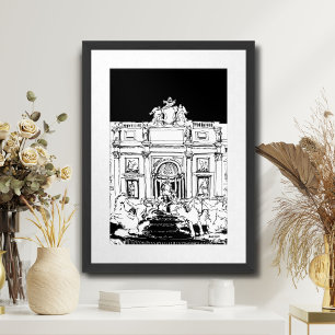 Rome Trevi-Brunnen Schwarz-Weiß-Reise Poster