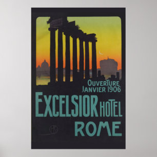 Rome Vintage Italie affiche Voyage Excelcior Hotel