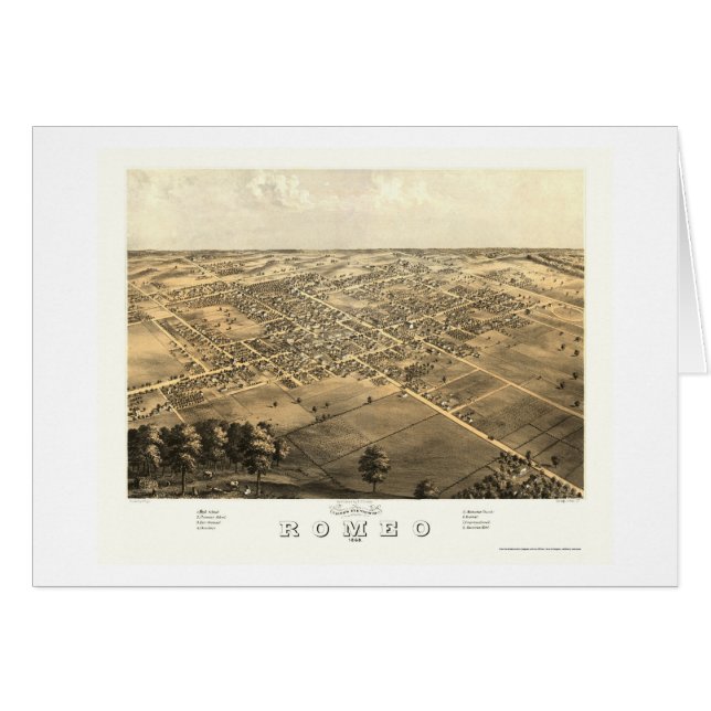 Romeo, panoramische Karte MI - 1868 (Vorderseite (Horizontal))