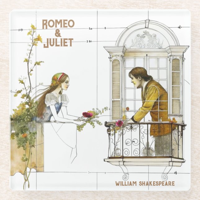 Romeo und Julia Aquarell-Design Glasuntersetzer (Vorderseite)