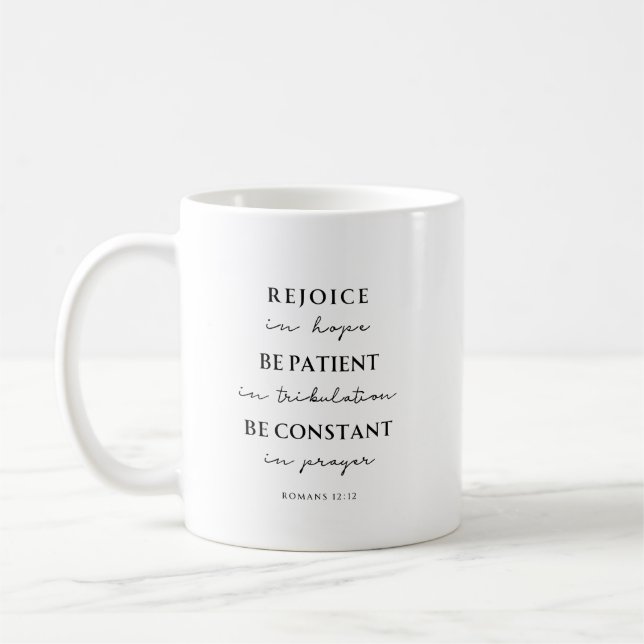 Römer 12:12 Bibelvers Kaffeetasse (Links)