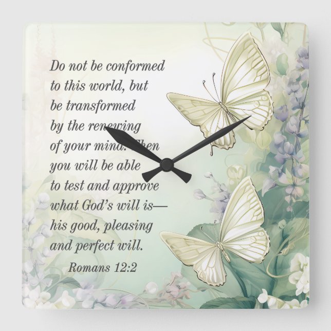Römer 12:2 Nicht mit dieser Weltbibel übereinstimm Quadratische Wanduhr (Vorderseite)
