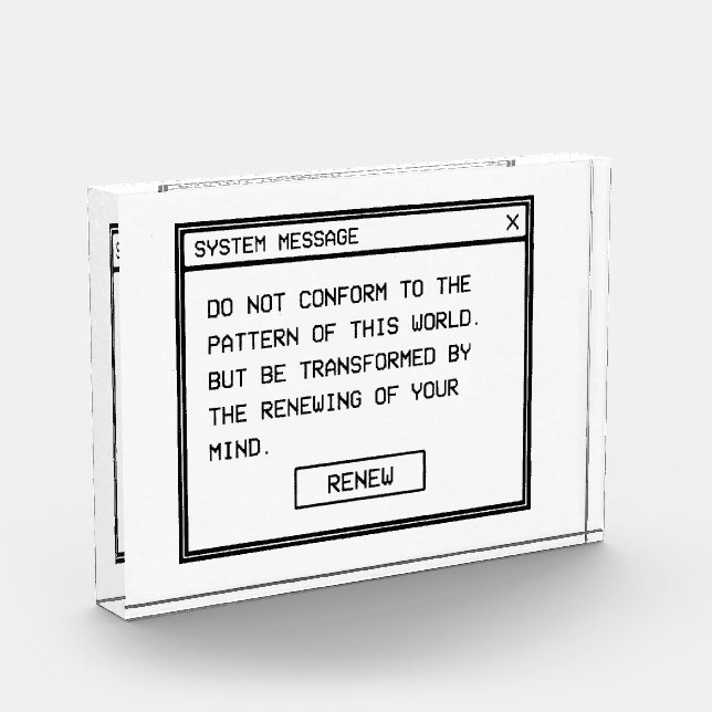 Römer 12:2 Schwarz-Weiß-Computer-Warnfenster Fotoblock (Links)
