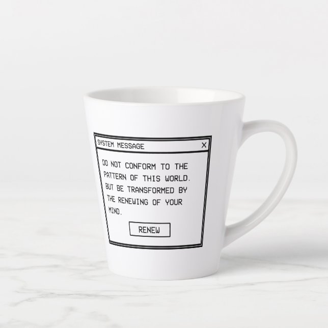 Römer 12:2 Schwarz-Weiß-Computer-Warnfenster Milchtasse (Rechts)
