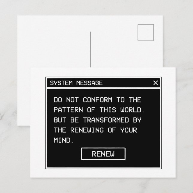 Römer 12:2 Schwarz-Weiß-Computer-Warnfenster Postkarte (Vorne/Hinten)