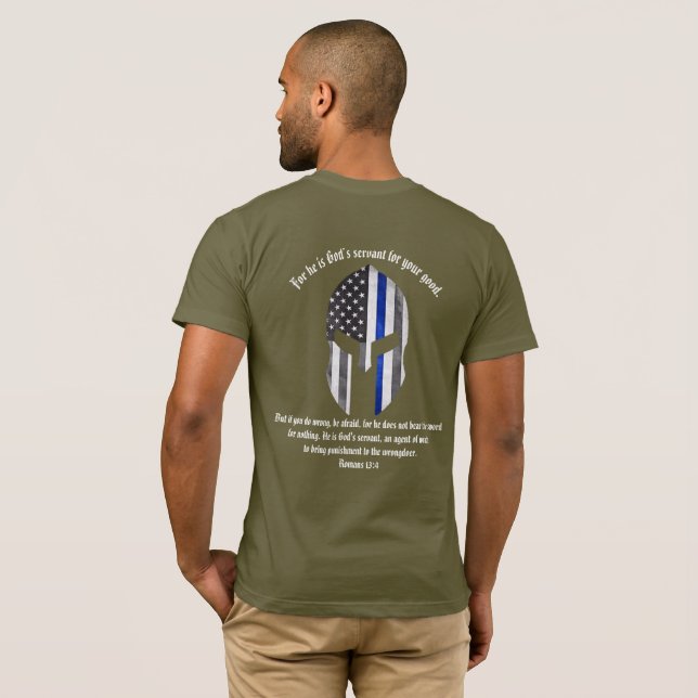 Römer-13:4 verdünnen Blue Line T-Shirt (Schwarz voll)