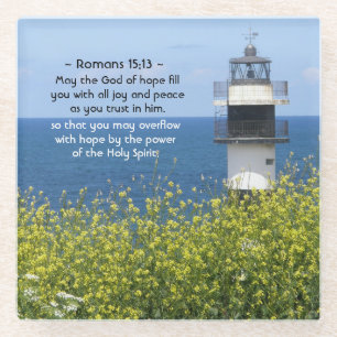 Römer 15:13 Mai Gott der Hoffnung, Leuchtturm Glasuntersetzer