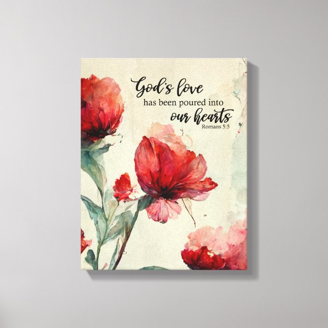 Römer 5:5 Gottes Liebe Bibel Verse Rosa Blume Leinwanddruck (Vorderseite)