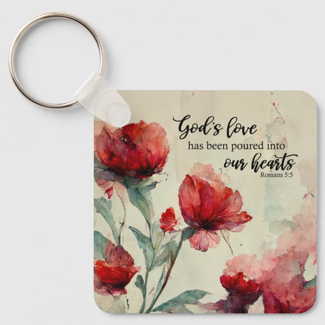 Römer 5:5 Gottes Liebe Bibel Verse Rosa Blume Schlüsselanhänger (Vorderseite)