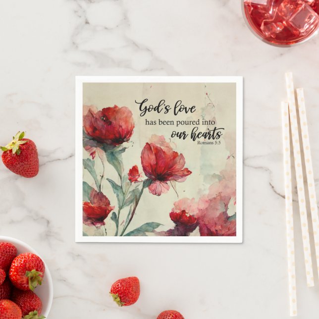 Römer 5:5 Gottes Liebe Bibel Verse Rosa Blume Serviette (Beispiel)