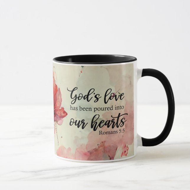 Römer 5:5 Gottes Liebe Bibel Verse Rosa Blume Tasse (Rechts)