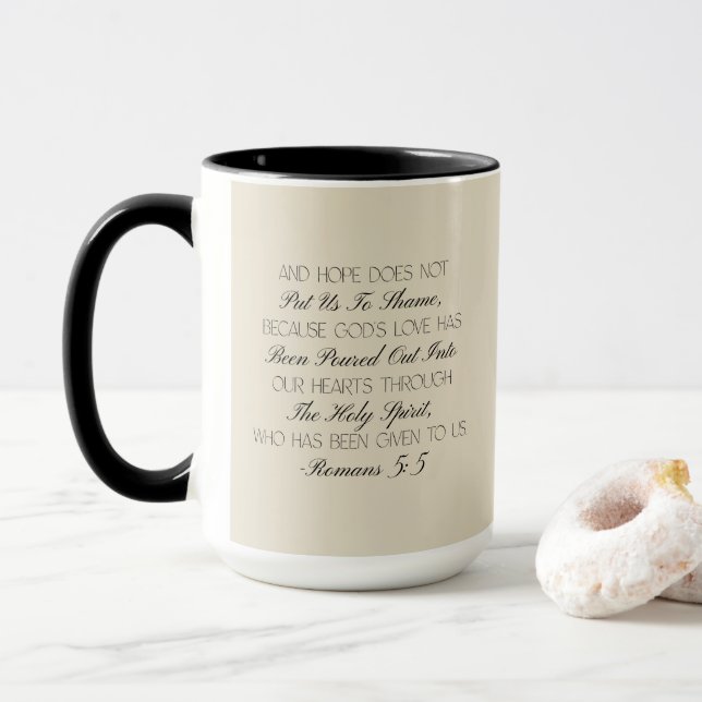 Römer 5:5 Hoffnung Bibelvers Tasse (Mit Donut)