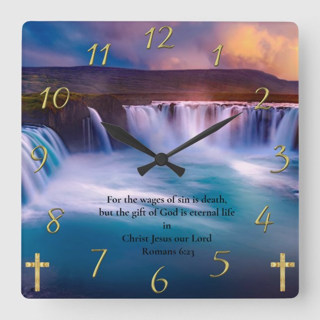 Römer 6:23 Christliches Gebet des Glaubens Quadratische Wanduhr (Vorderseite)