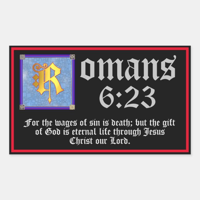 Römer 6:23 Goldbeleuchtete Buchstabenbibel Verse Rechteckiger Aufkleber (Vorderseite)