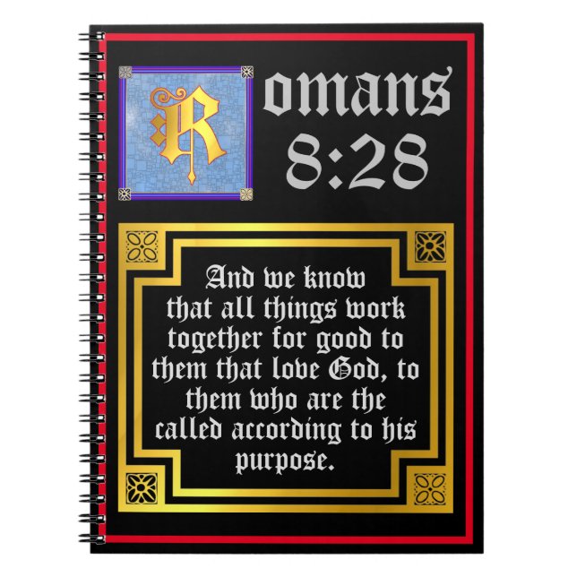 Römer 828 Gold beleuchteter Letter KJV Bible Verse Notizblock (Vorderseite)