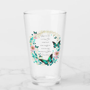 Römer 8,28 Blumen und Schmetterlinge Glas