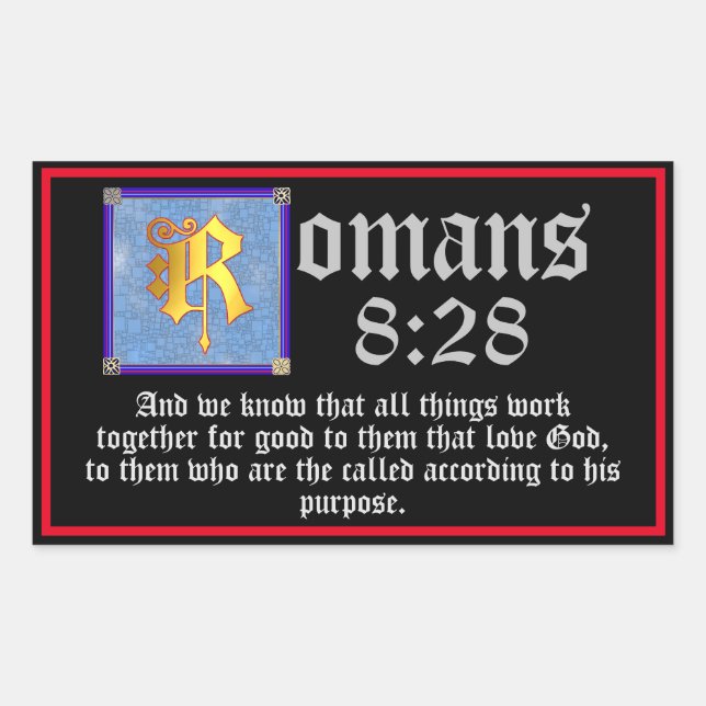 Römer 8:28 Goldenes, beleuchtetes BuchstabenBibela Rechteckiger Aufkleber (Vorderseite)