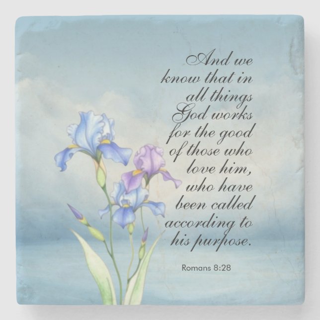 Römer 8:28 Iris Wasserfarbe Steinuntersetzer (Vorderseite)