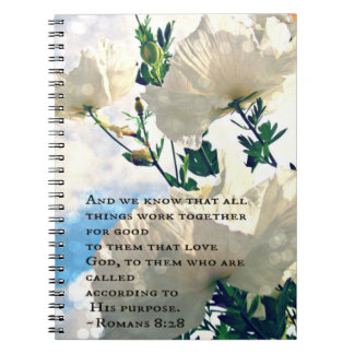 Römer-8:28 weißes Blumen-Notizbuch Notizblock