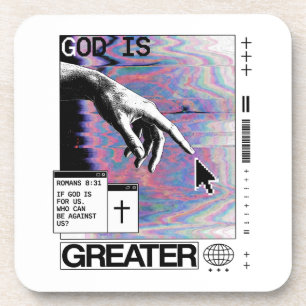 Römer 8,31 Cyberpunk-Hand Gottes-Glitch-Art Getränkeuntersetzer