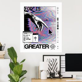 Römer 8:31 Cyberpunk Hand Gottes Glitch Art Poster