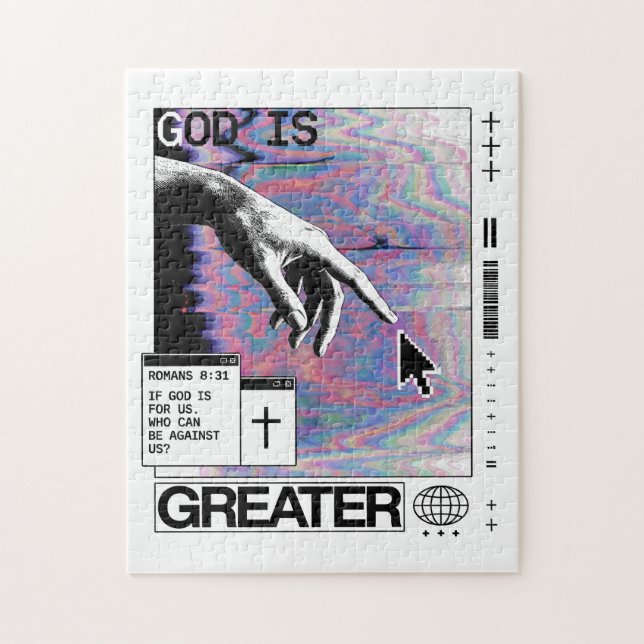 Römer 8:31 Cyberpunk Hand Of God Glitch Art (Vertikal)