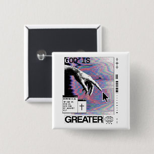 Römer 8:31 Cyberpunk Hand Of God Glitch Art Button