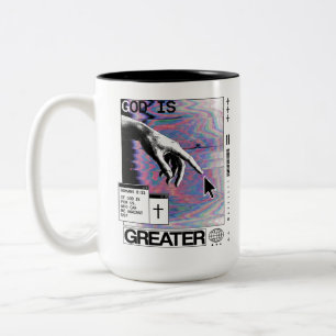 Römer 8:31 Cyberpunk Hand Of God Glitch Art Zweifarbige Tasse