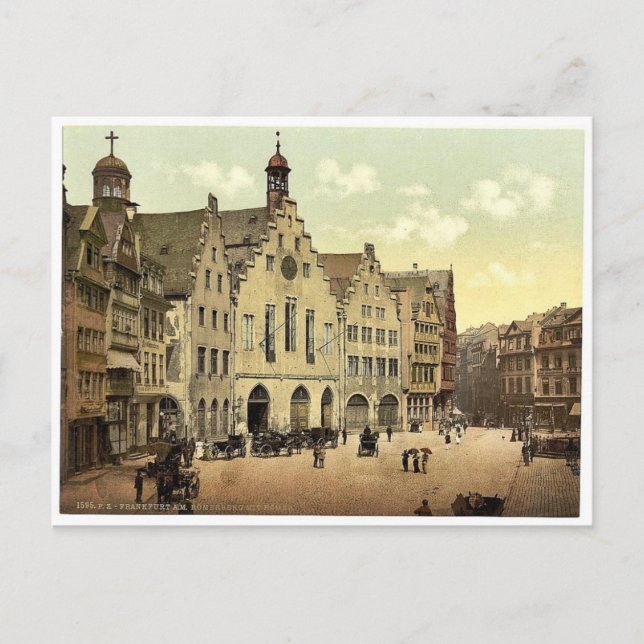 Romerberg mit Romer, Frankfort am Main (d.h. Fran Postkarte (Vorderseite)