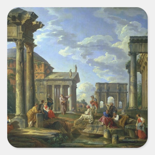 Römische Ruinen mit Prophet, 1751 Quadratischer Aufkleber (Vorderseite)