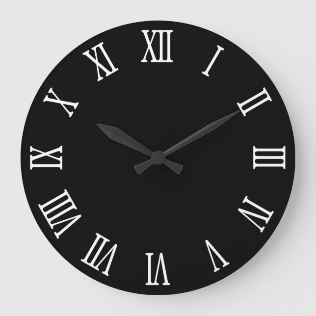 Römische Zahlen in Schwarz und Weiß Große Wanduhr (Vorderseite)