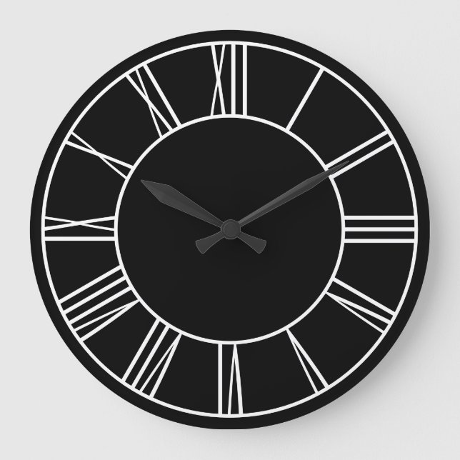 Römische Zahlen in Schwarz und Weiß Große Wanduhr (Vorderseite)