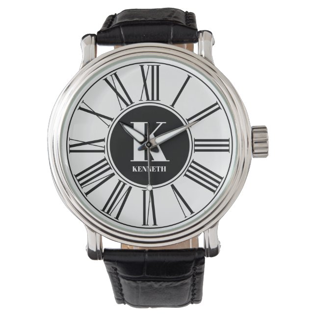 Römische Zahlen in Schwarz und Weiß, Monogram Armbanduhr (Vorderseite)